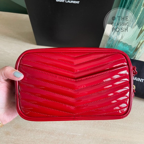 ❌SOLD❌ NEW SAINT LAURENT Lou Mini Matelassé Patent Leather Camera Bag RED - Picture 5 of 12